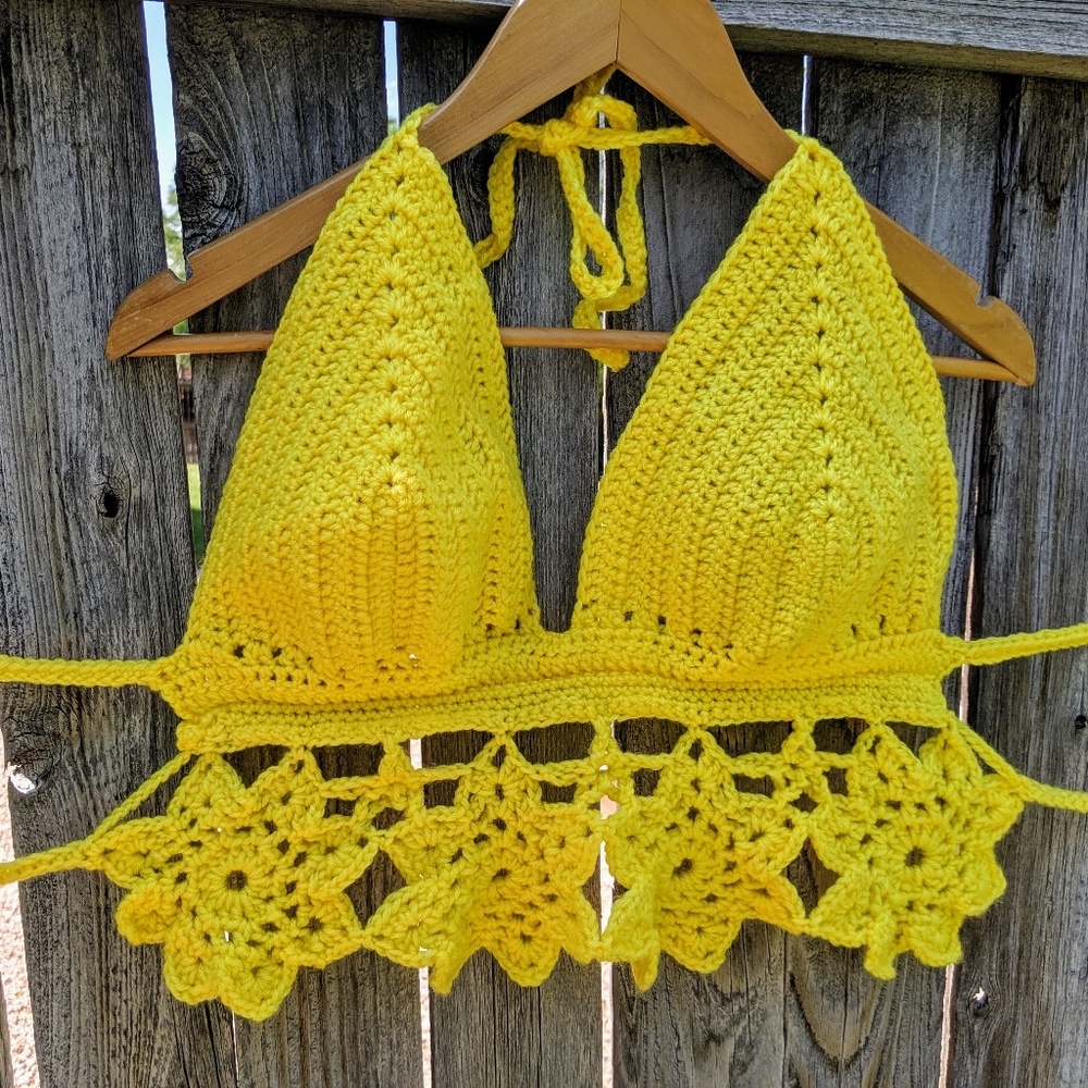 Handmade Yellow Flower Crop Top!
